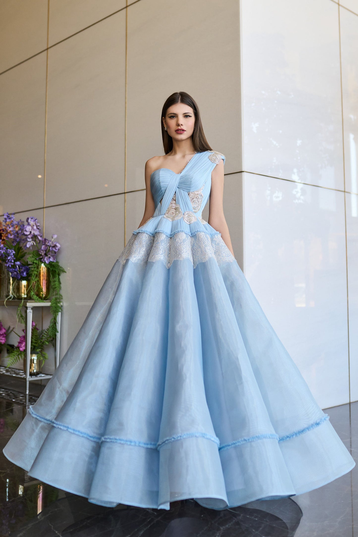 One Shoulder Embroidered Ball Gown