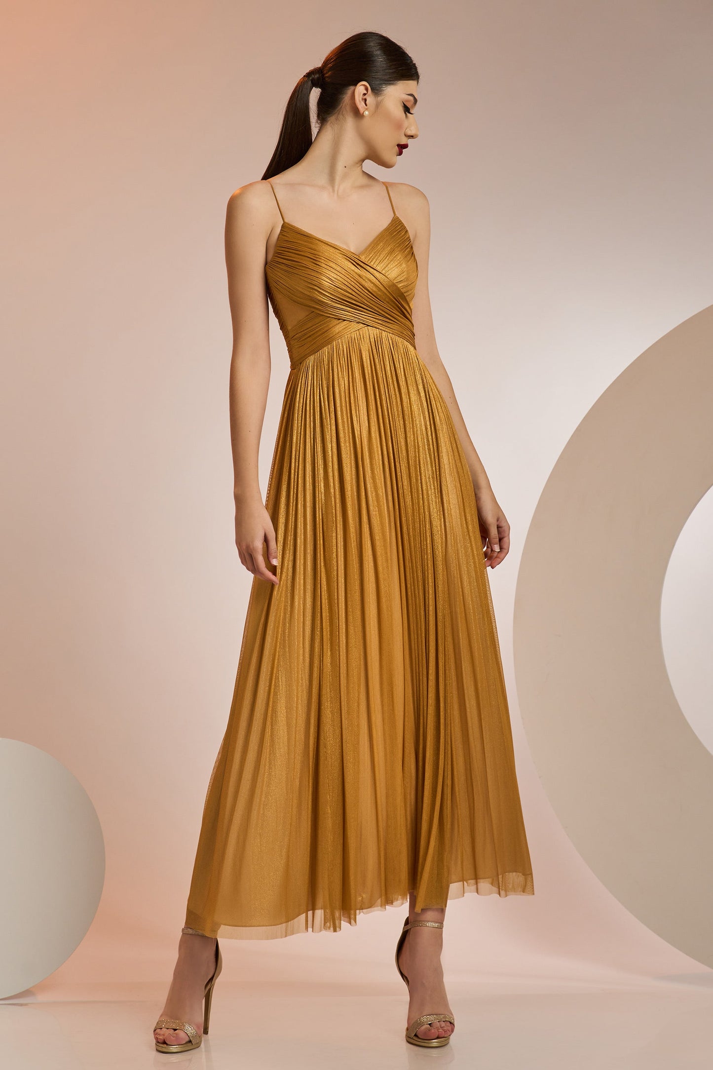 Pleated Sleeveless Midi Dress