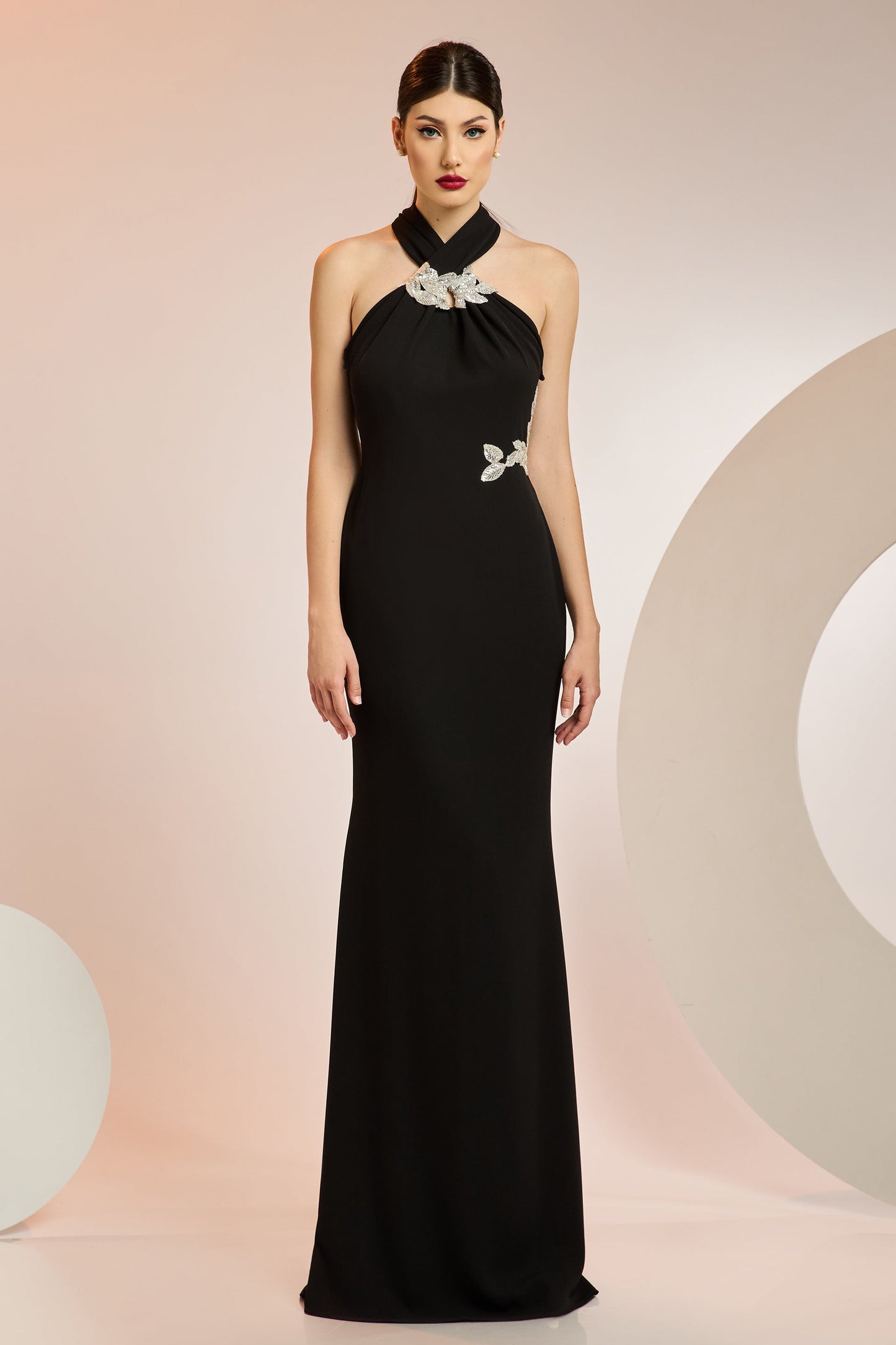 Stretch Crepe Halter Gown