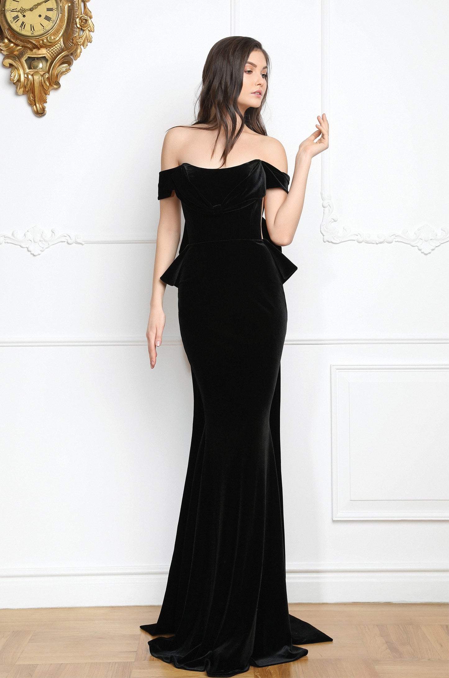 Velvet Off Shoulder Evening Gown