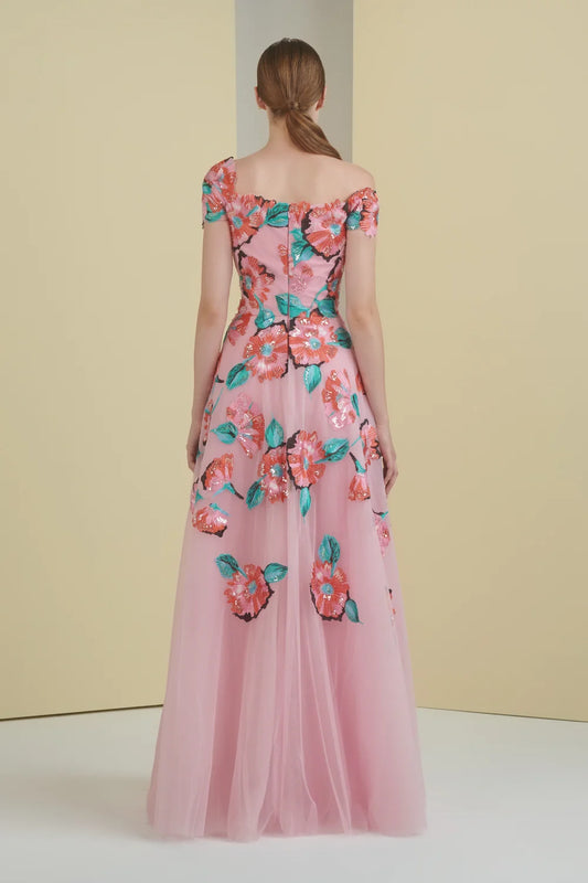 Asymmetric Embroidered Gown