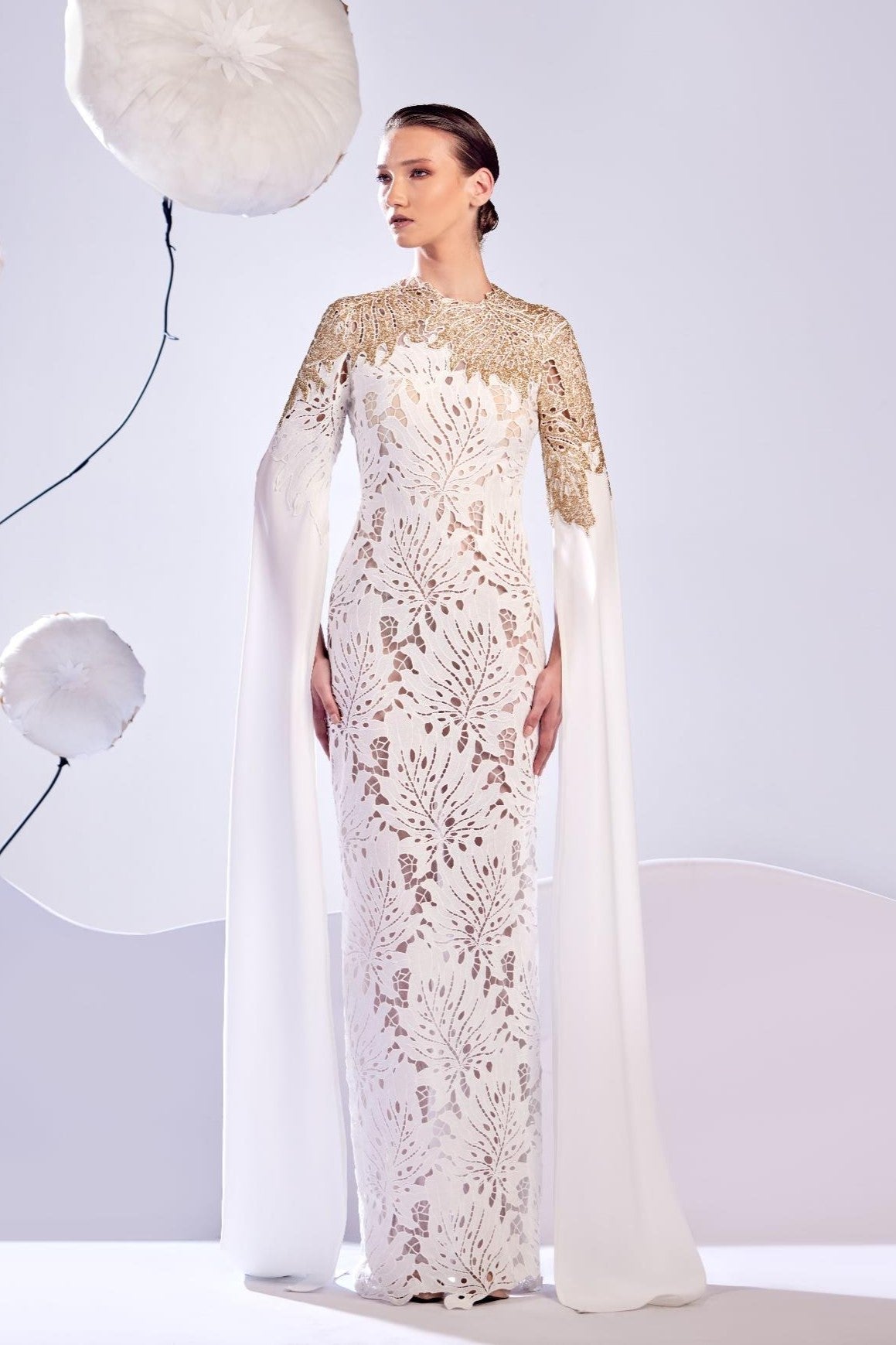 Long Draped Sleeve Gown