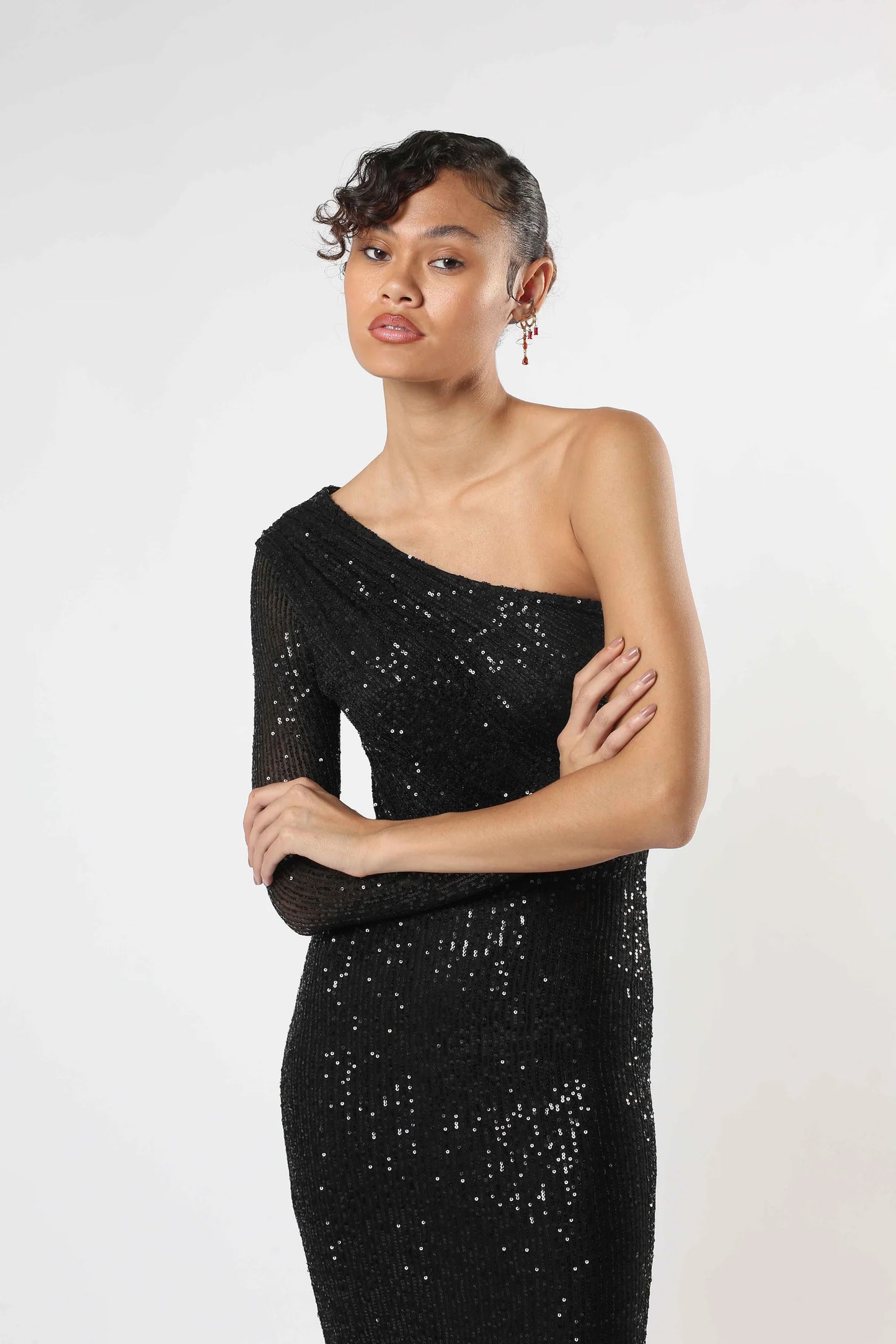 One-Shoulder Sequin Gown