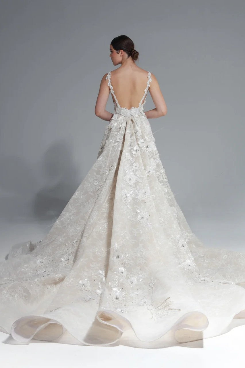 Sleeveless Floral Applique Gown