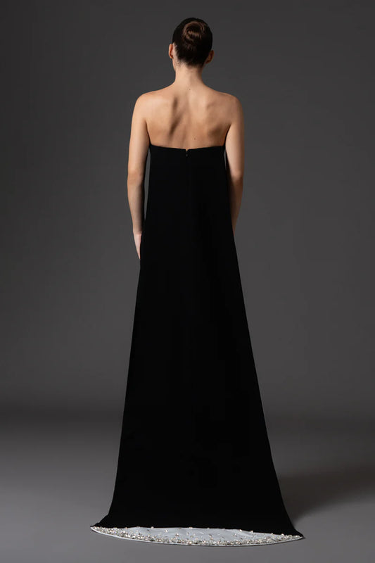 Strapless Black CrΓͺpe Dress