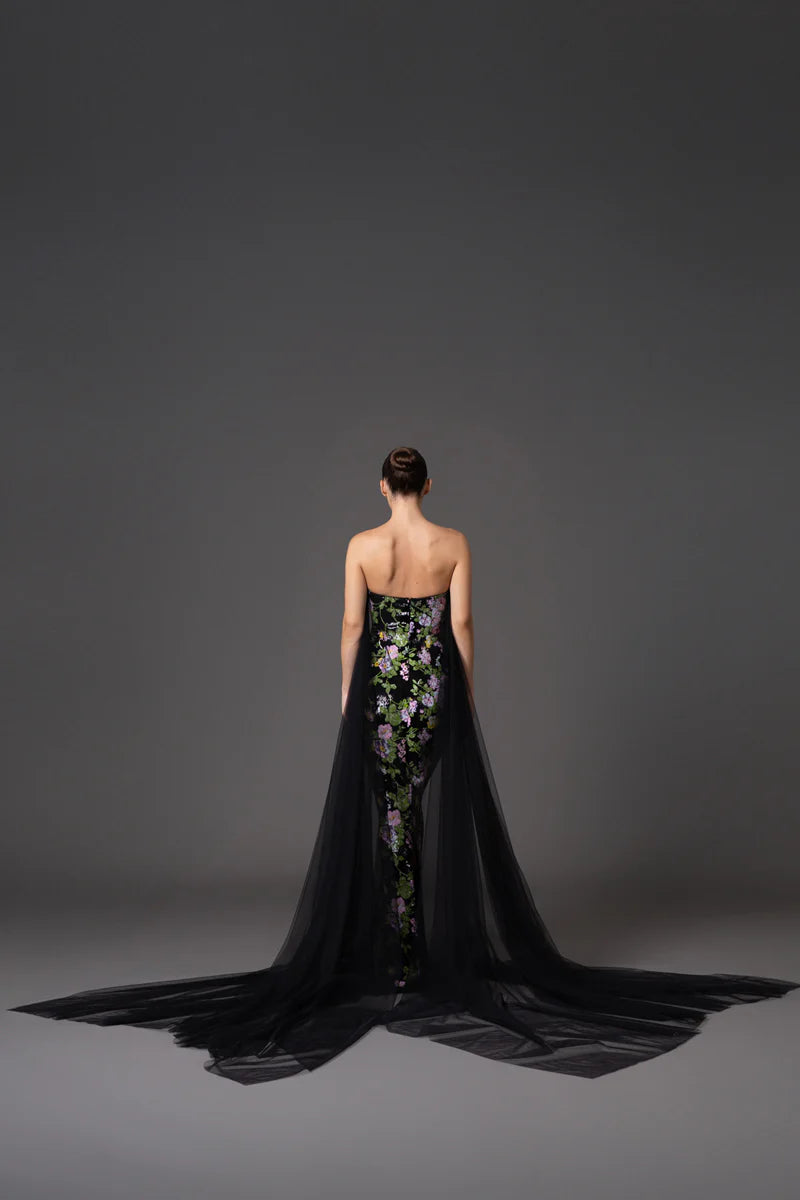 Strapless Fully Embroidered Sequin Dress