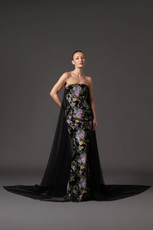 Strapless Fully Embroidered Sequin Dress