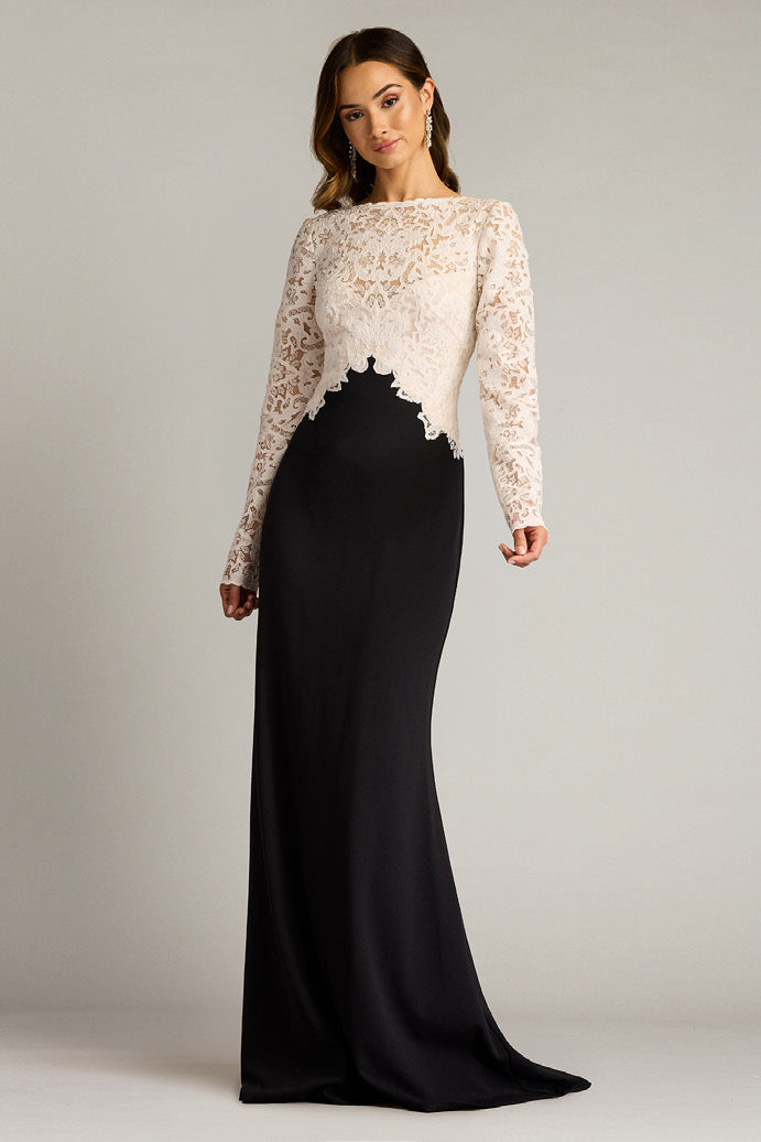 Textured Crepe and Tulle Gown