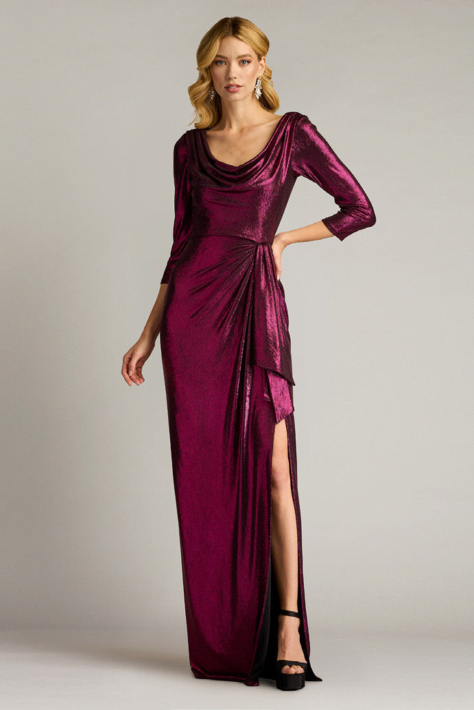 Metallic Jersey ¾ Sleeve Gown