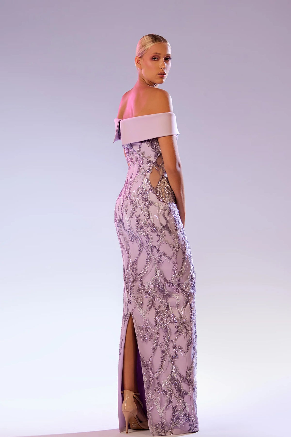 Off-Shoulder Gown with Cuts