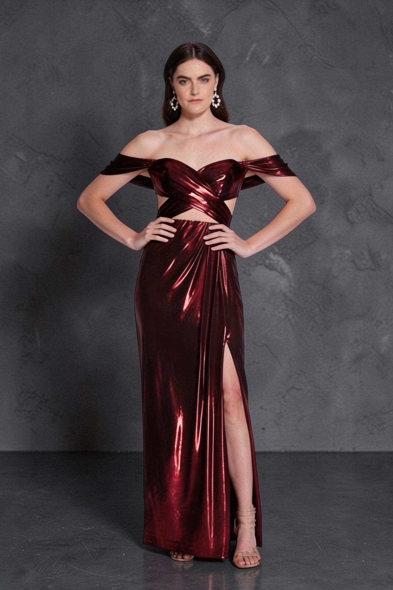 Metallic Off Shoulder Gown