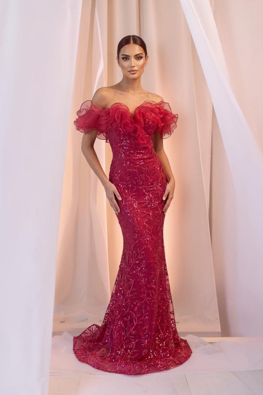 Off Shoulder Ruffled Gown