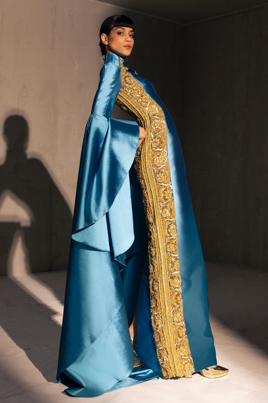 Bell Sleeve Satin Gown