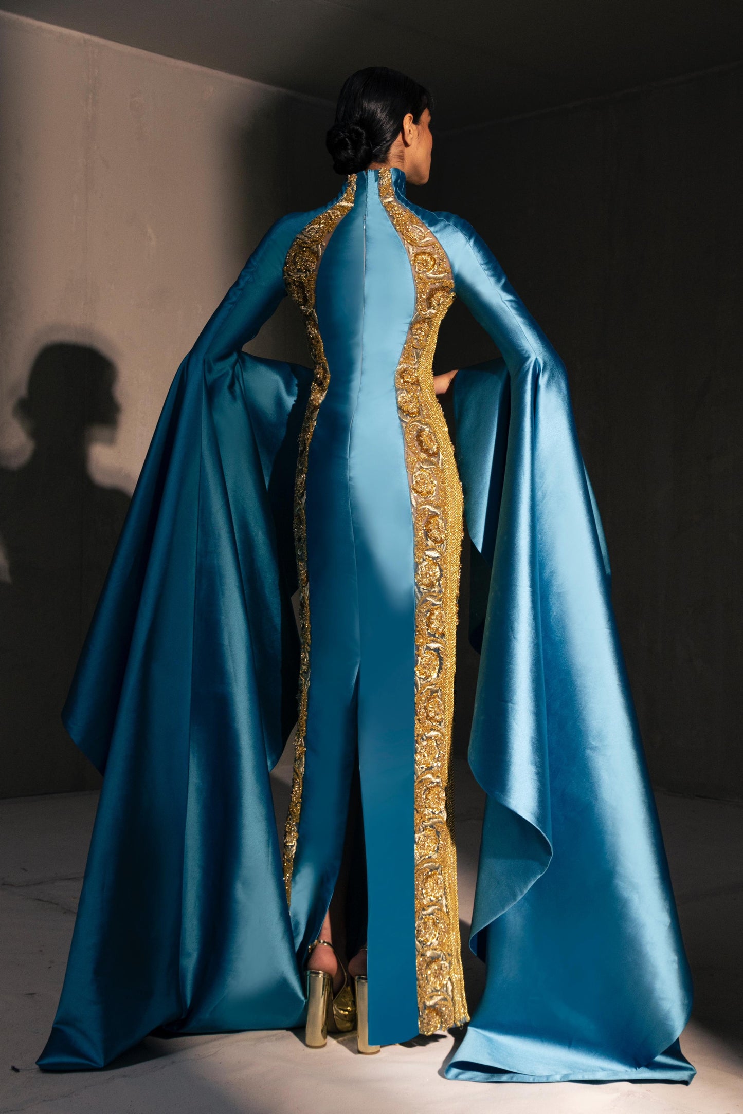 Bell Sleeve Satin Gown