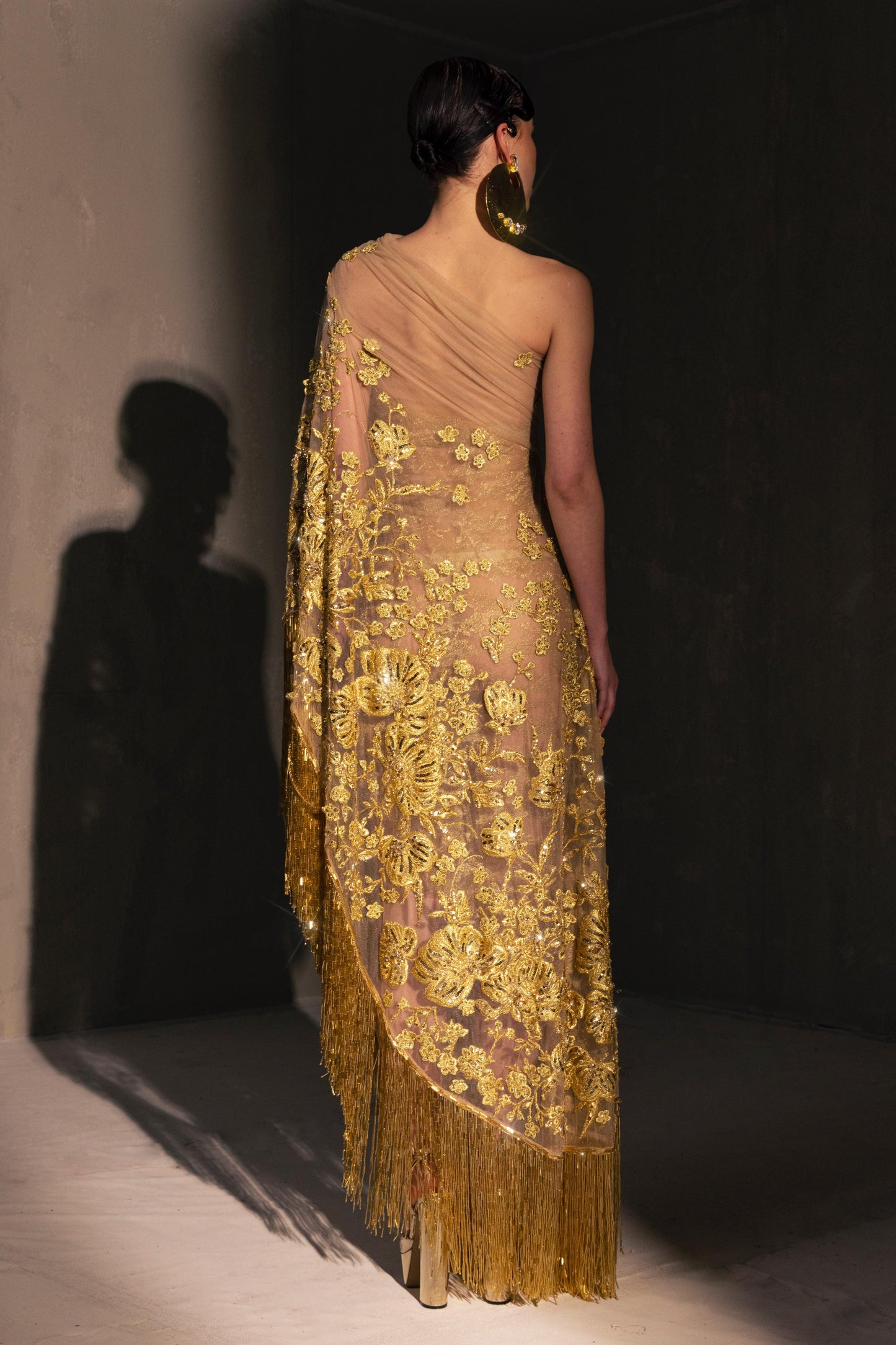 One-Shoulder Embroidered Gown
