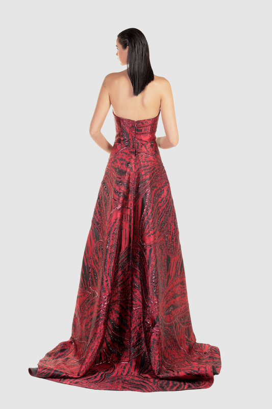 Red Strapless Overskirt Gown