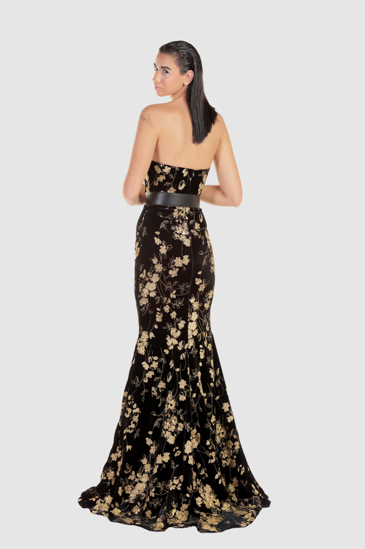 Black Velvet Floral Mermaid Gown