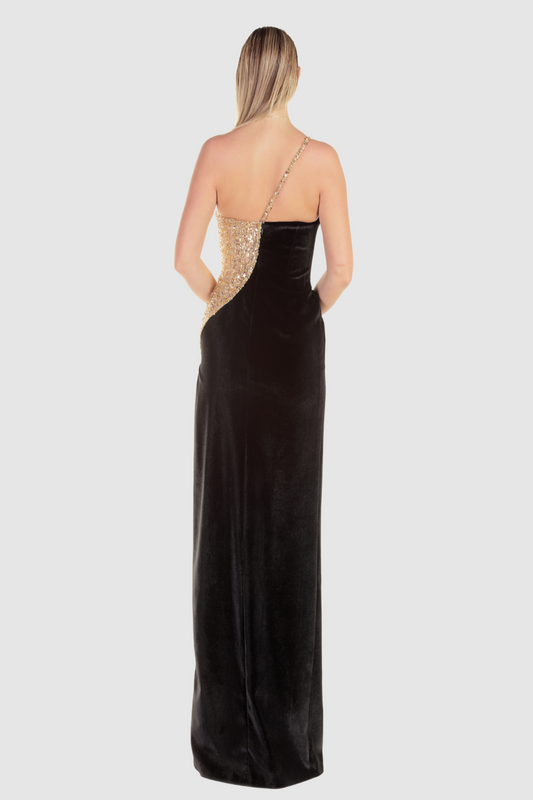 Black and Gold Sequin Gown