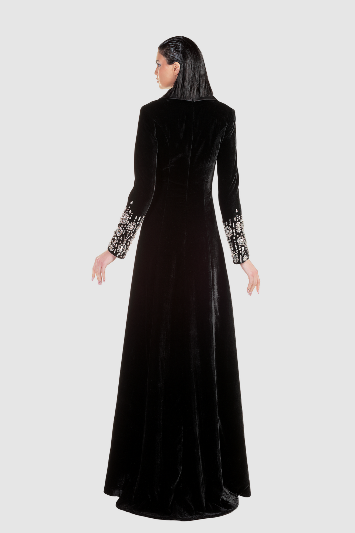 Black Embellished Coat Gown