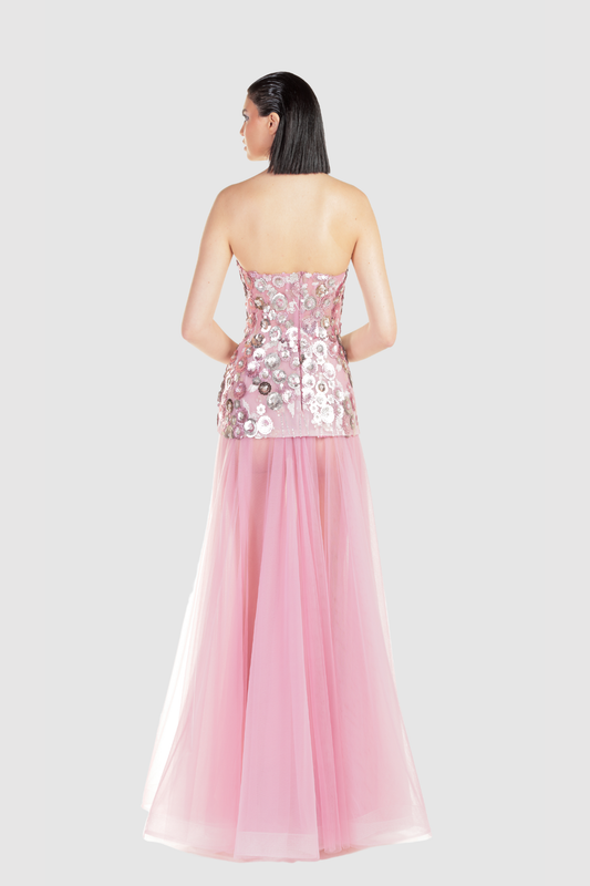 Strapless Lace and Tulle Gown
