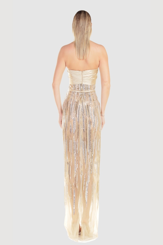 Strapless Sequined Column Gown