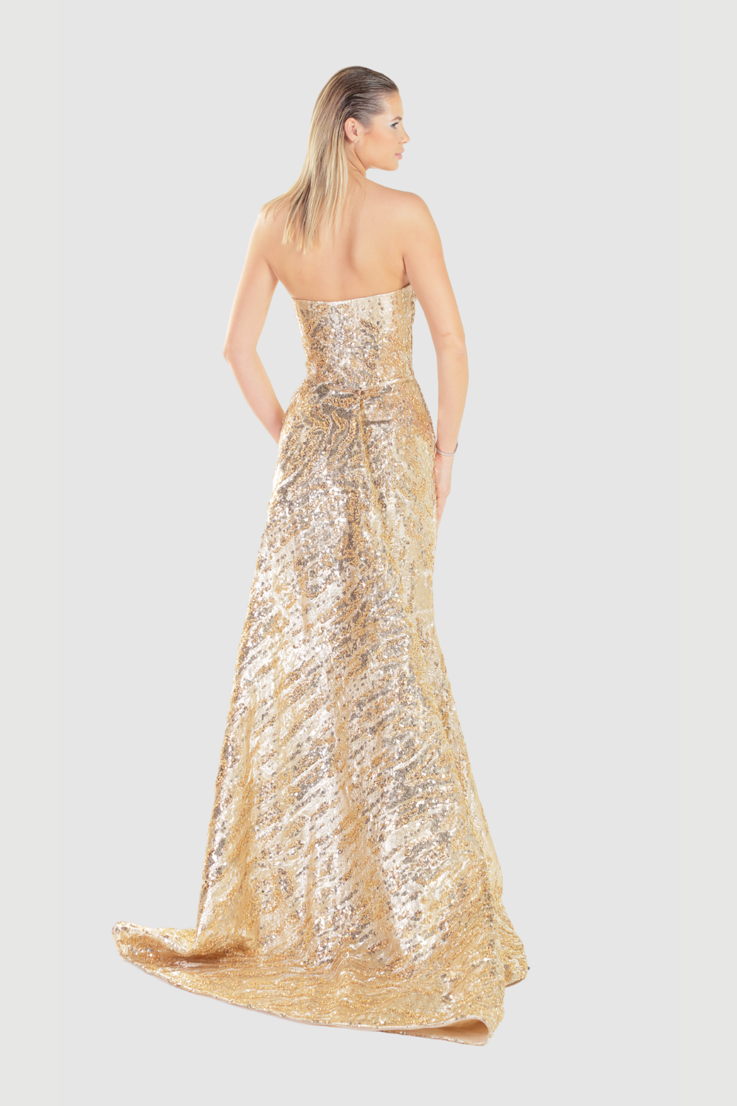 Gold Strapless Sequin Gown