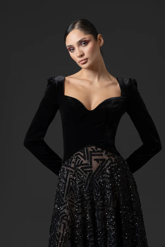Velvet Structured Bodice Dress