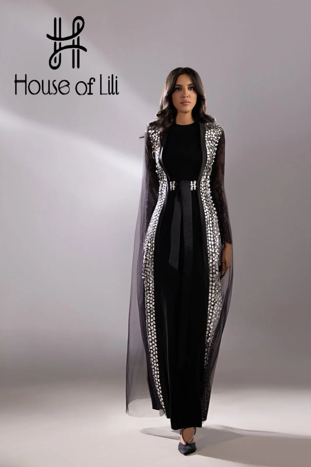 Sheer Beaded Overlay Gown