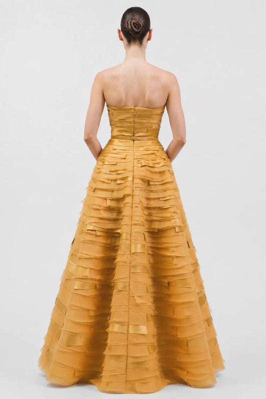 Strapless Multi-Layered A-Line Gown