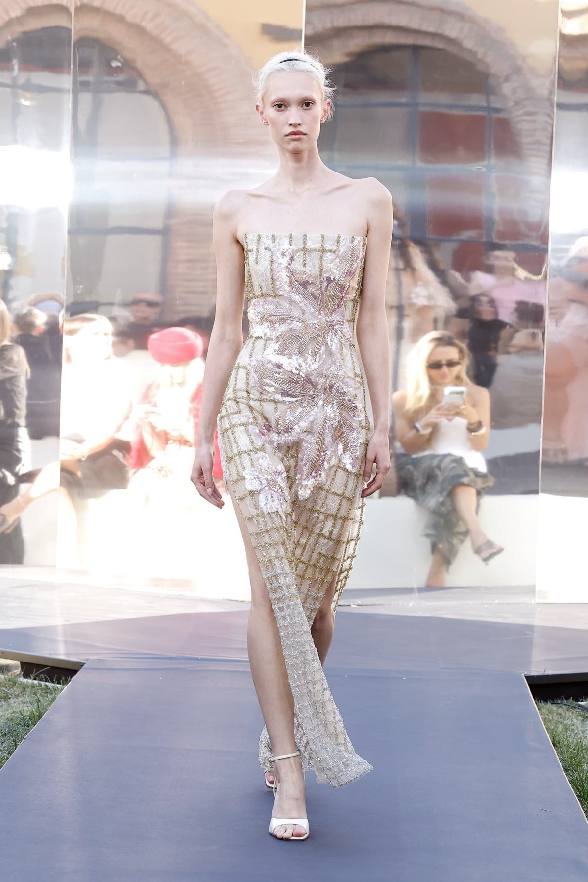 Strapless Floral Sequin Gown