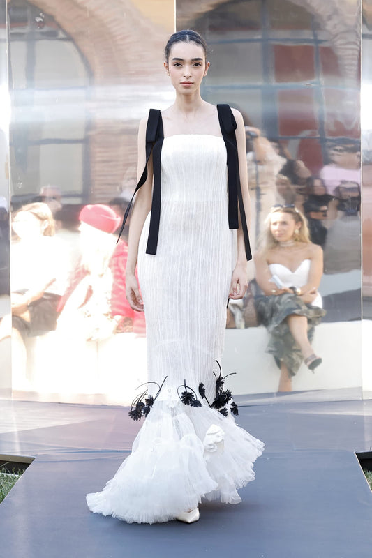 Pleated Ruffle Mermaid Gown