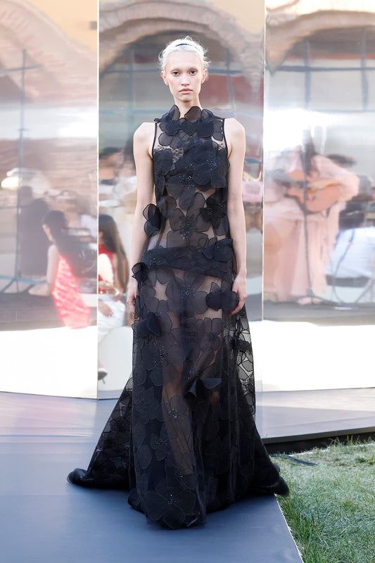 Sheer Floral Appliqué Gown