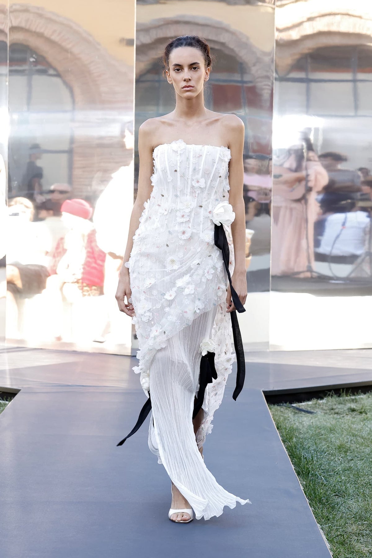 Strapless Draped Appliqué Gown
