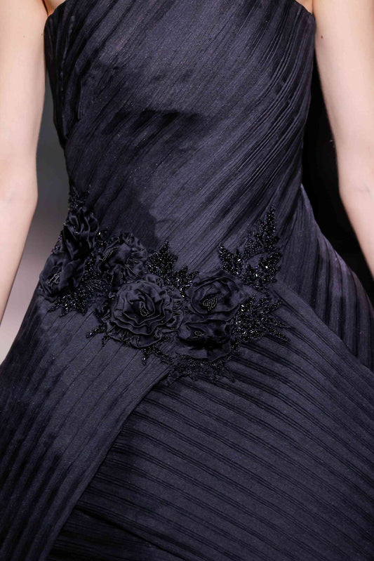 Strapless Pleated Midi Dress