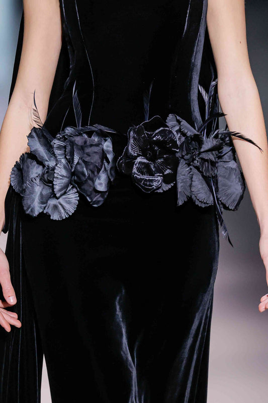 Strapless Floral Appliqué Column Gown and Cape