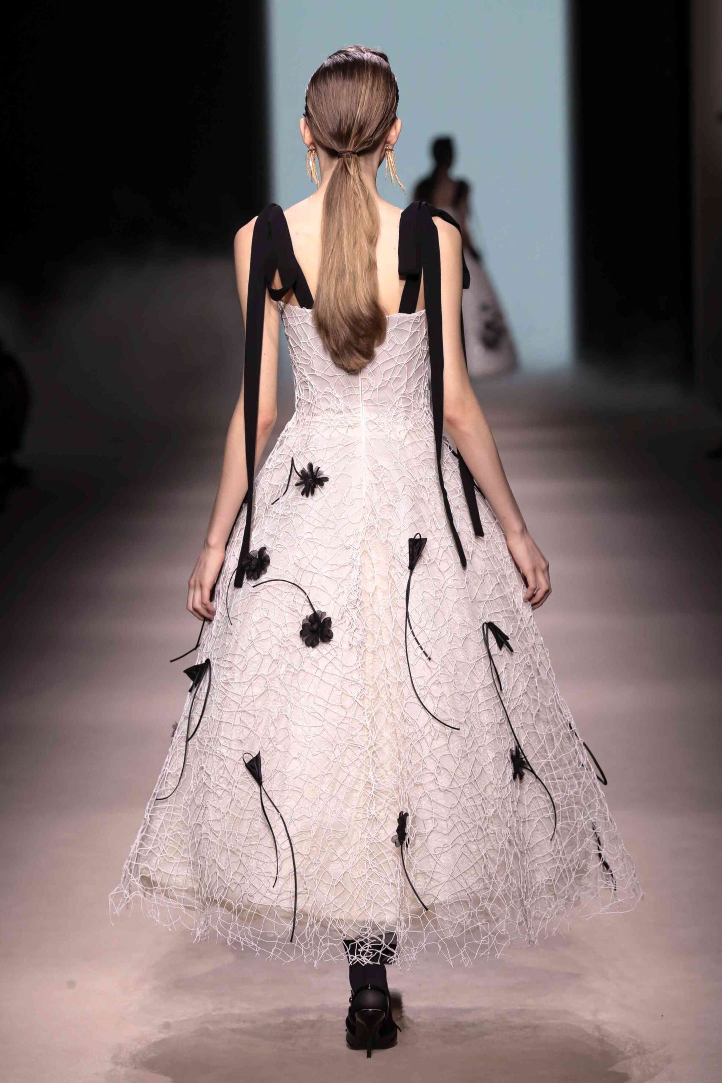 3D Floral Appliqué Midi Dress