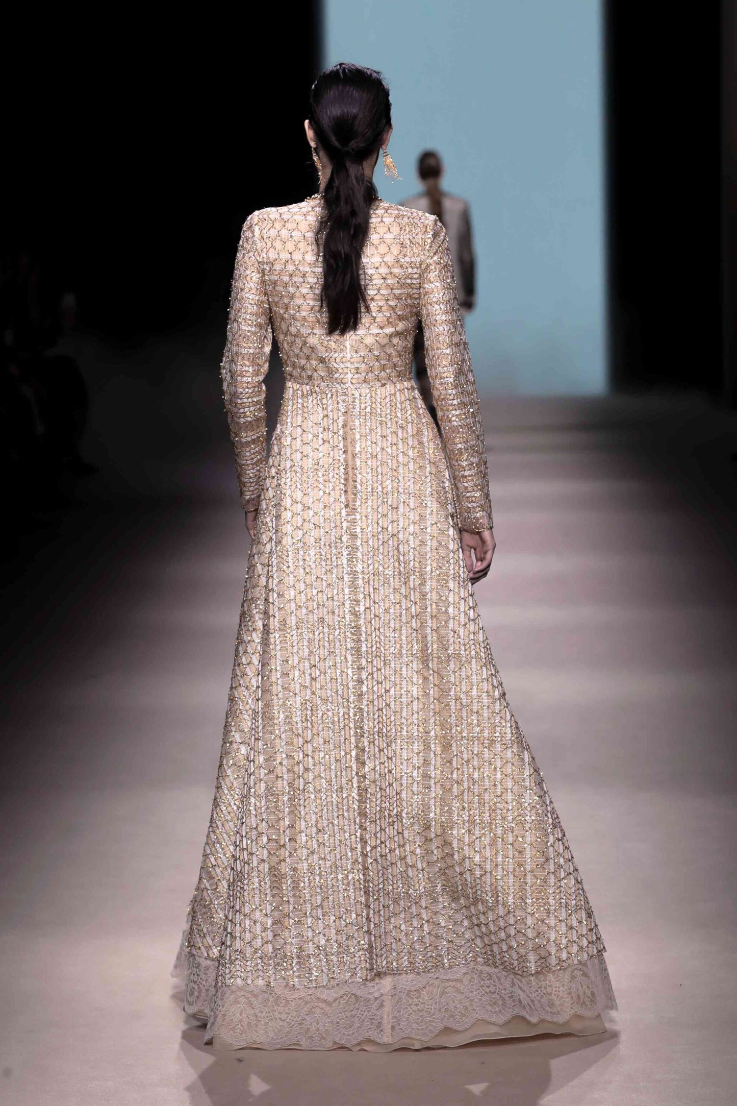 Long Sleeve Embroidered A-Line Gown