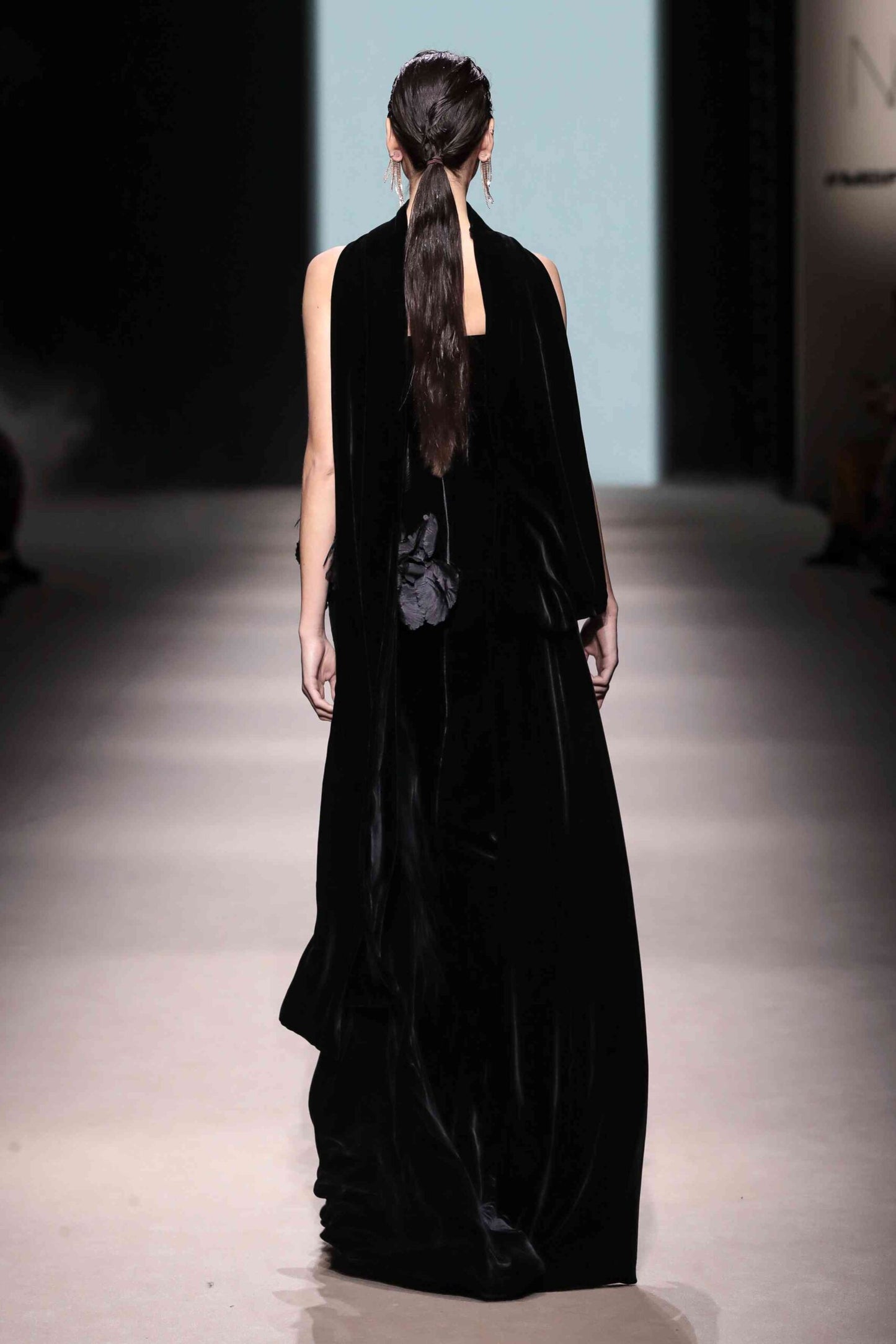 Strapless Floral Appliqué Column Gown and Cape