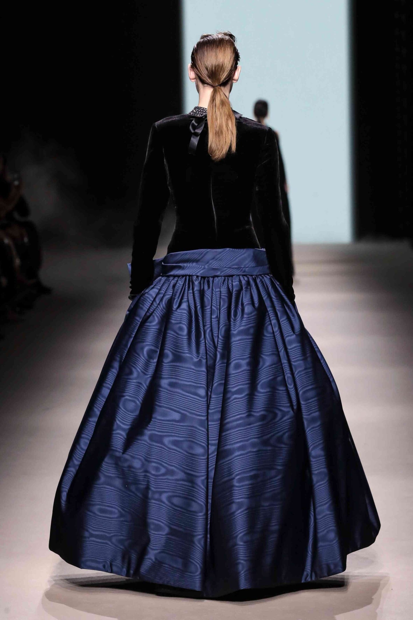 Jeweled Collar Velvet A-Line Gown