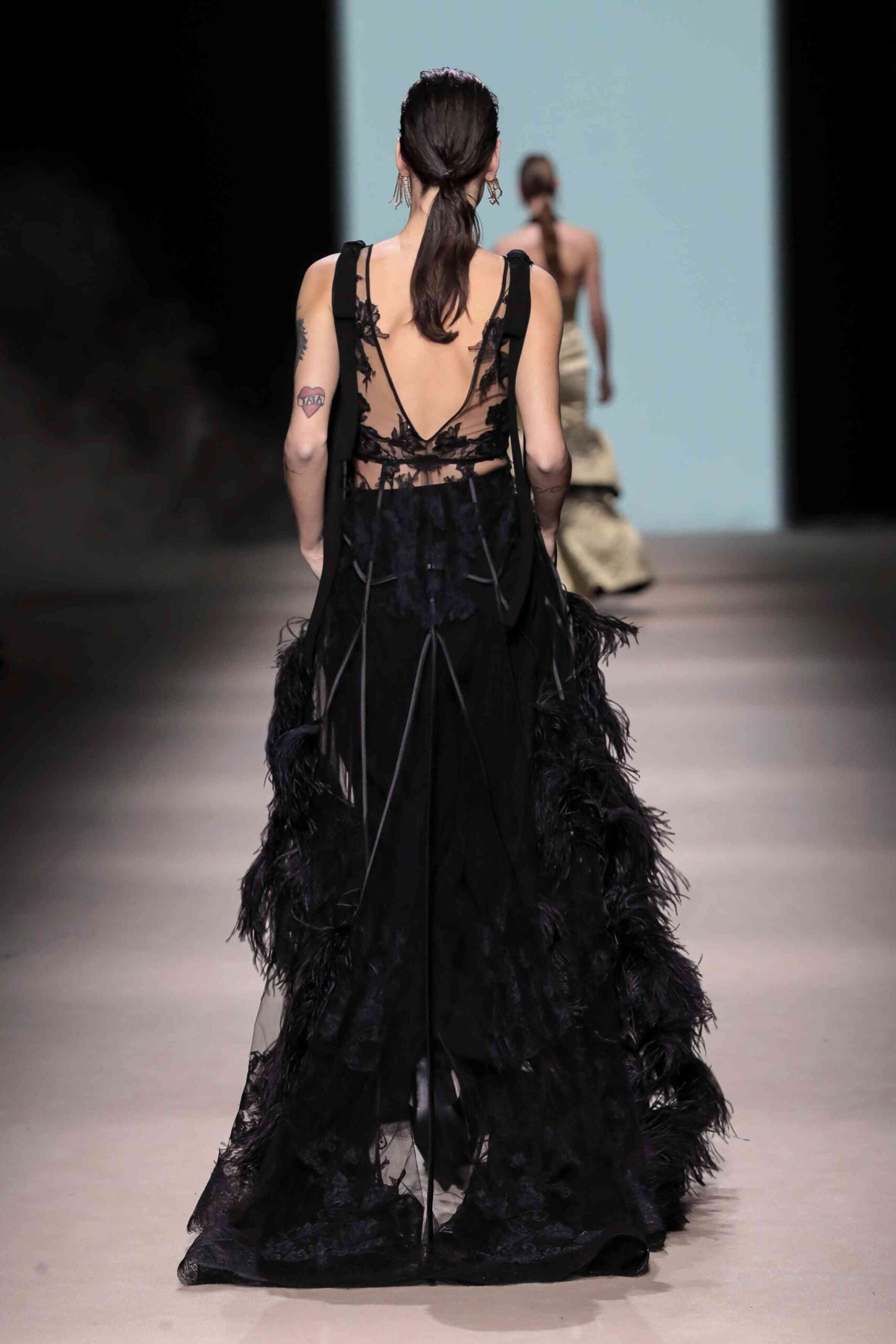 Floral Lace-Up Gown with Trousers
