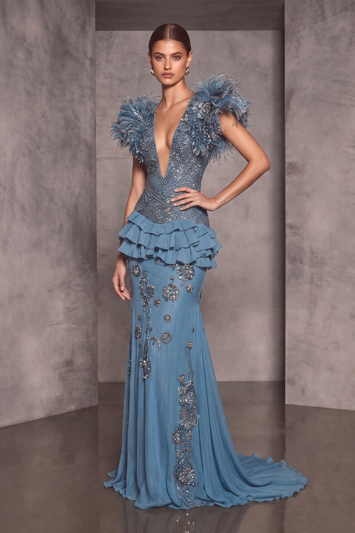 Structured Plunging Bodice Gown