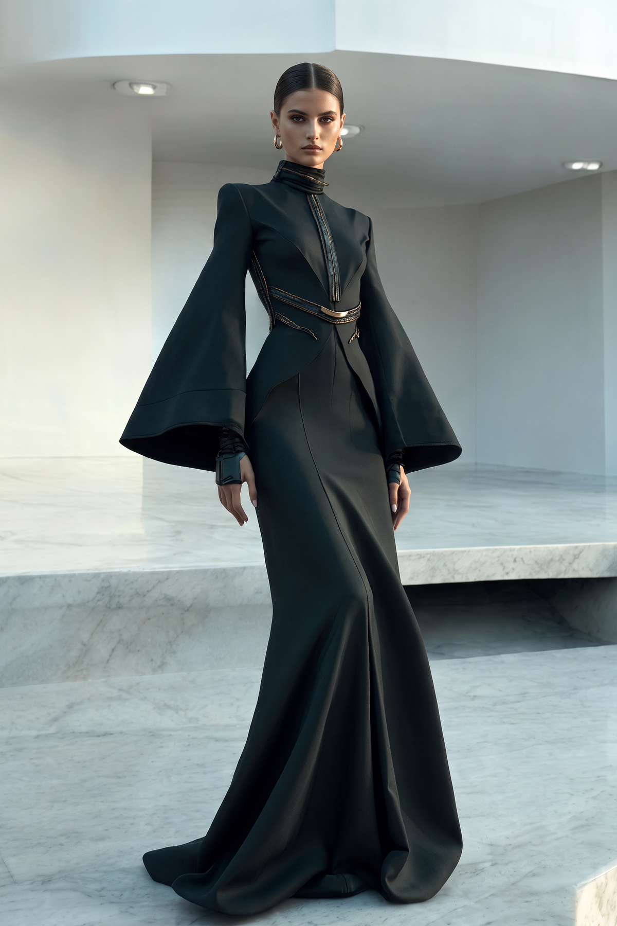 Vestido cubierto de cuello alto