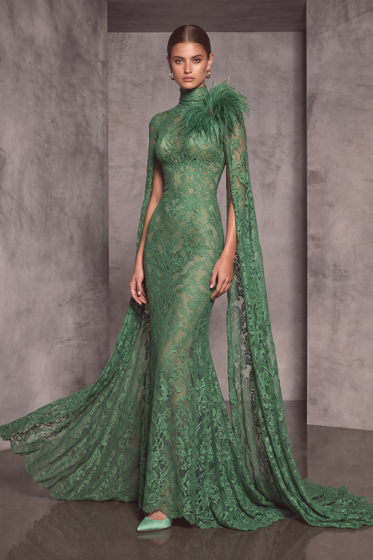 Cut Detailed Shoulder Cape Gown