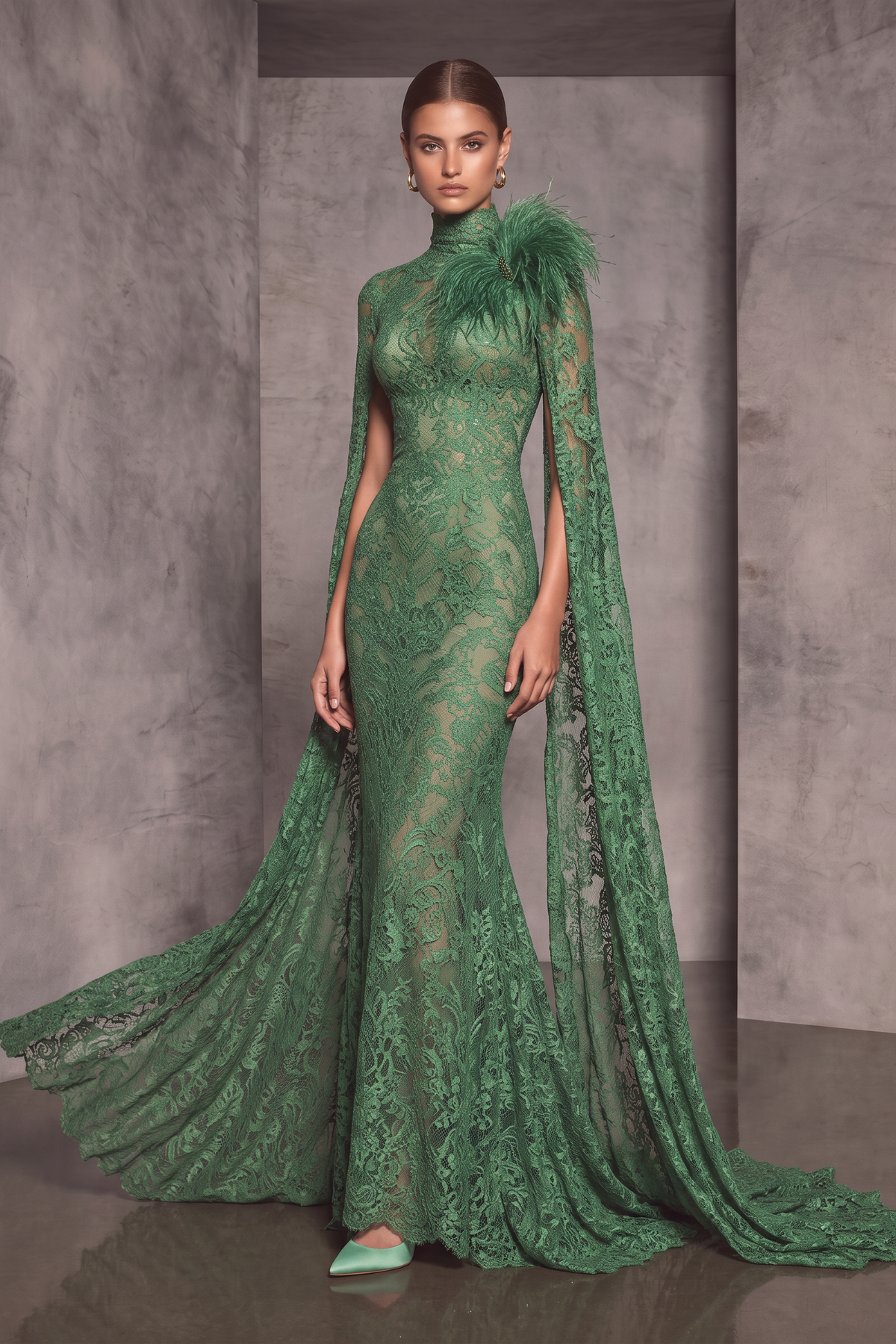 Cut Detailed Shoulder Cape Gown