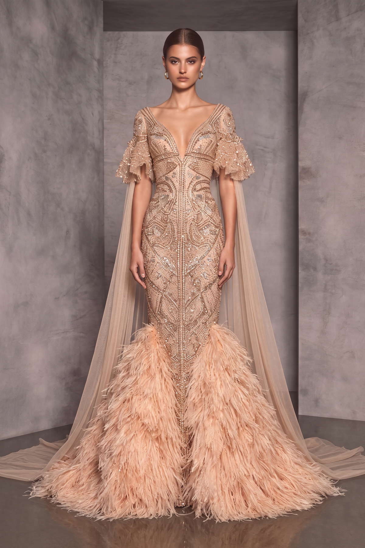 Dramatic Feathered Gown