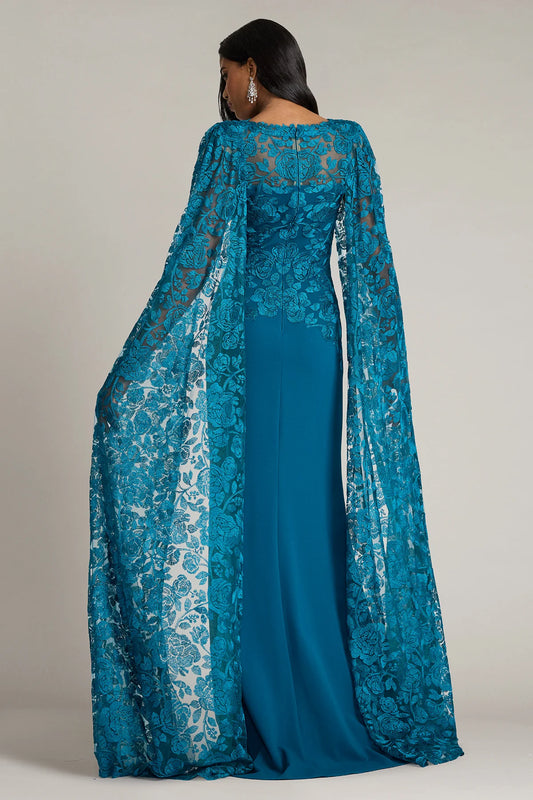 Polidore Embroidered Cape Sleeve Gown