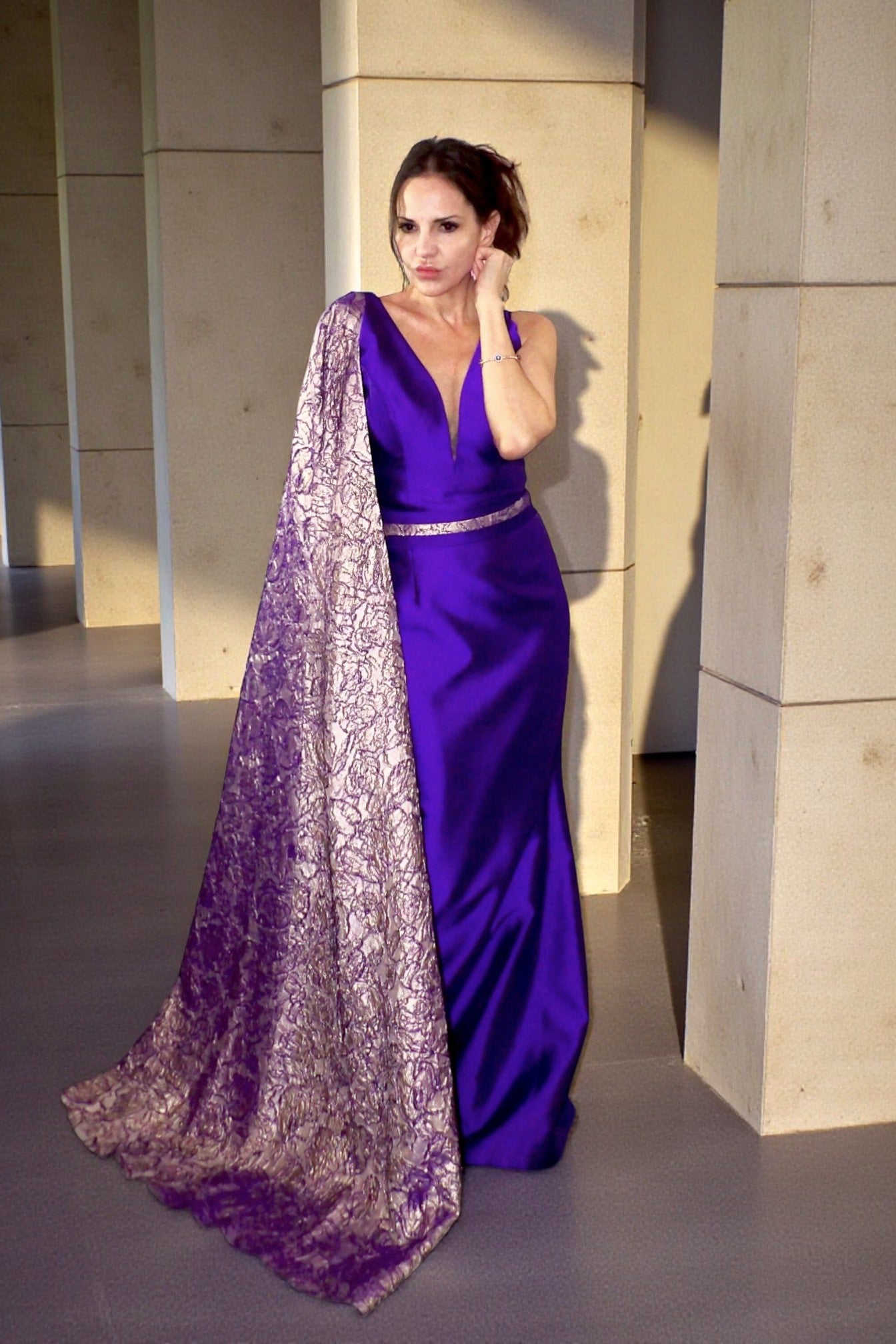 One Cape Sleeve Gown