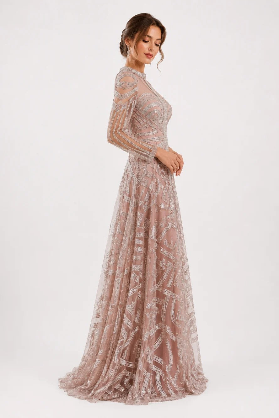 Geometrical Embroidered Tulle Gown