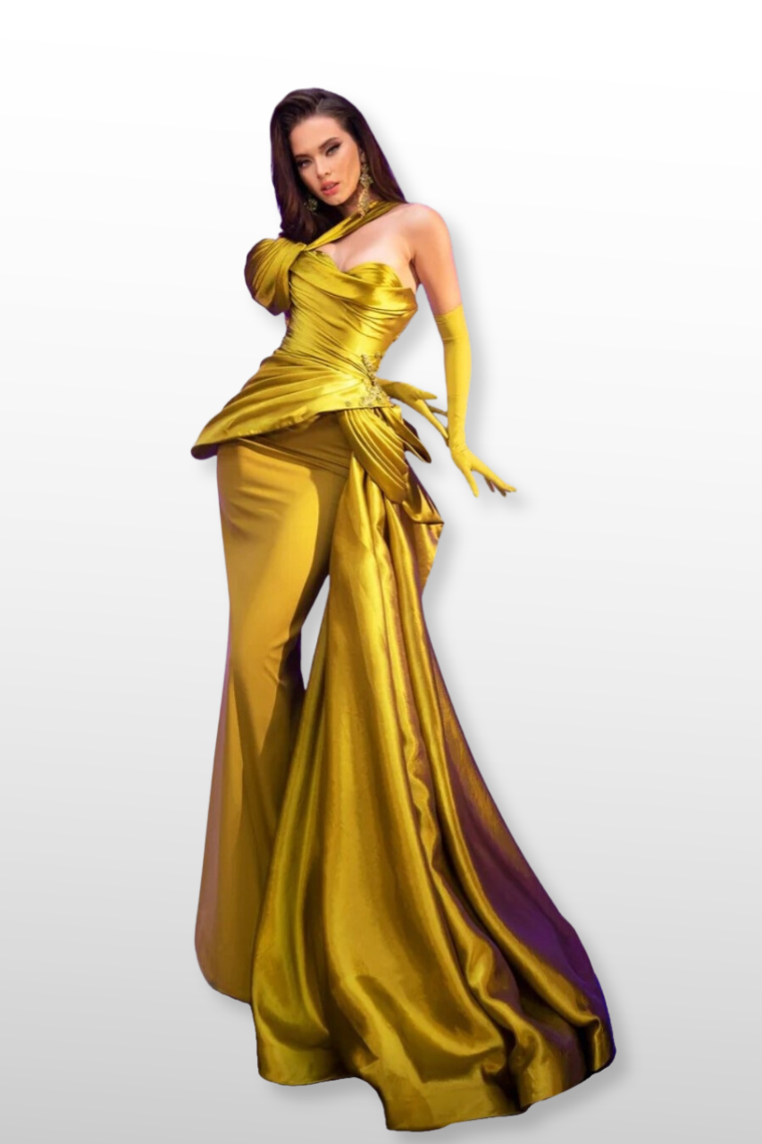 Draped Satin and Crepe Gown