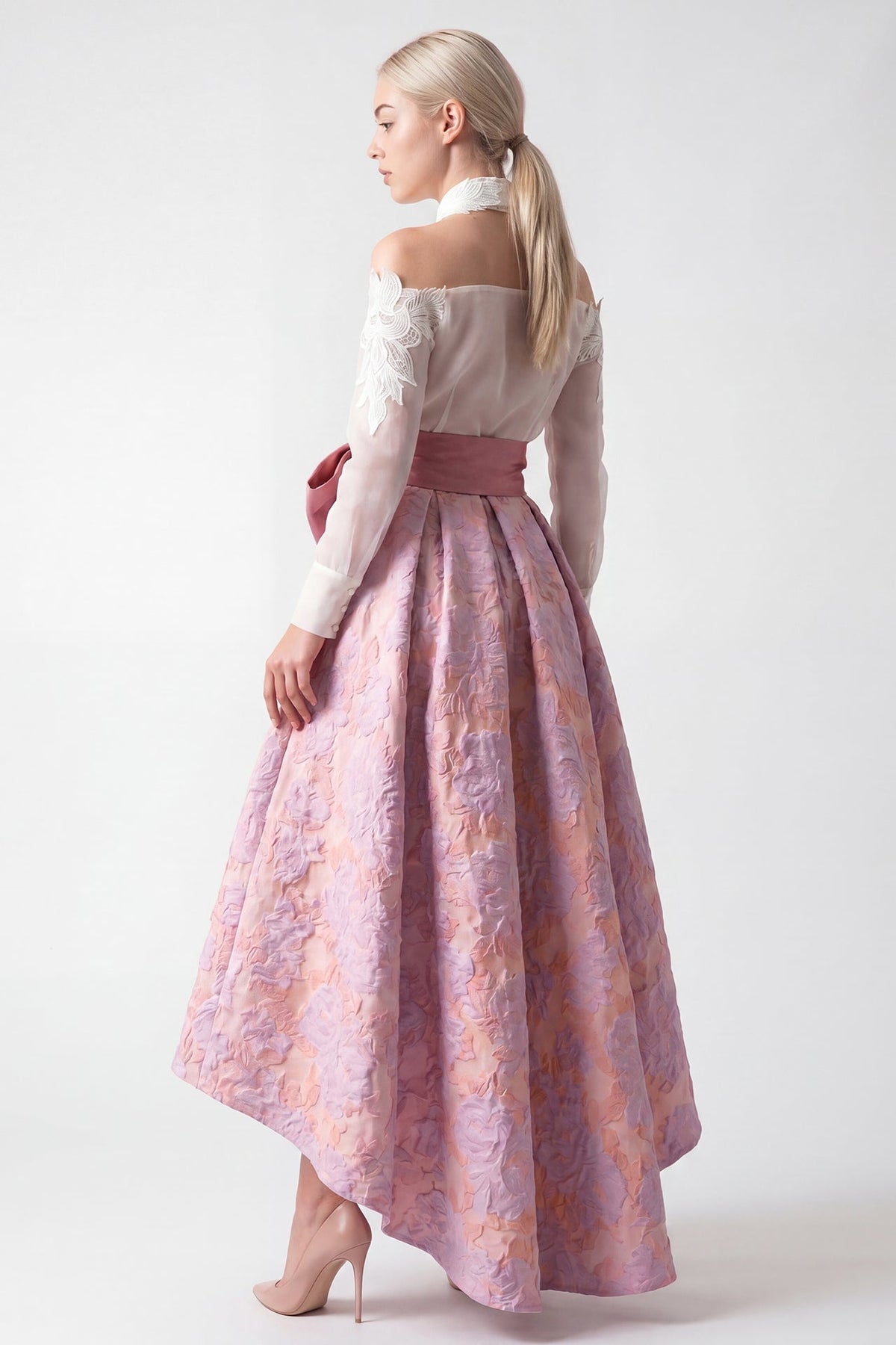 Lace Cold-Shoulder Skirt Set